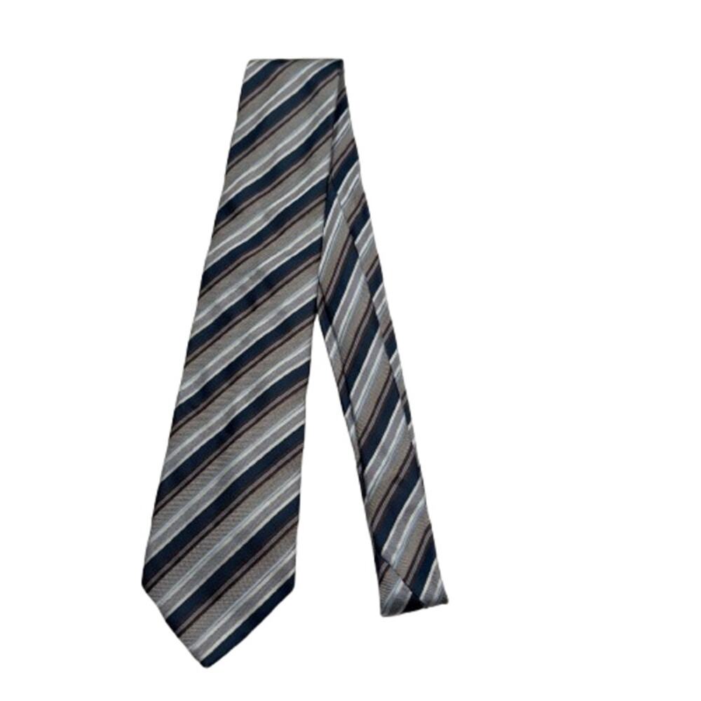 BOSS Hugo Boss Men's Stripe Silk Tie 60" x 3.5"‎ Grey Blue Brown Made In Italy